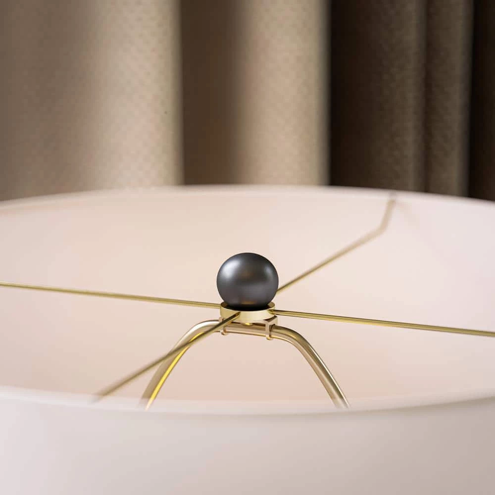 Cona 22 in. Reactive Blue Ceramic Glaze with Black Table Lamp with White Drum Shade by Manor Brook 5 Cona 22 in. Reactive Blue Ceramic Glaze with Black Table Lamp with White Drum Shade by Manor Brook - Image 3