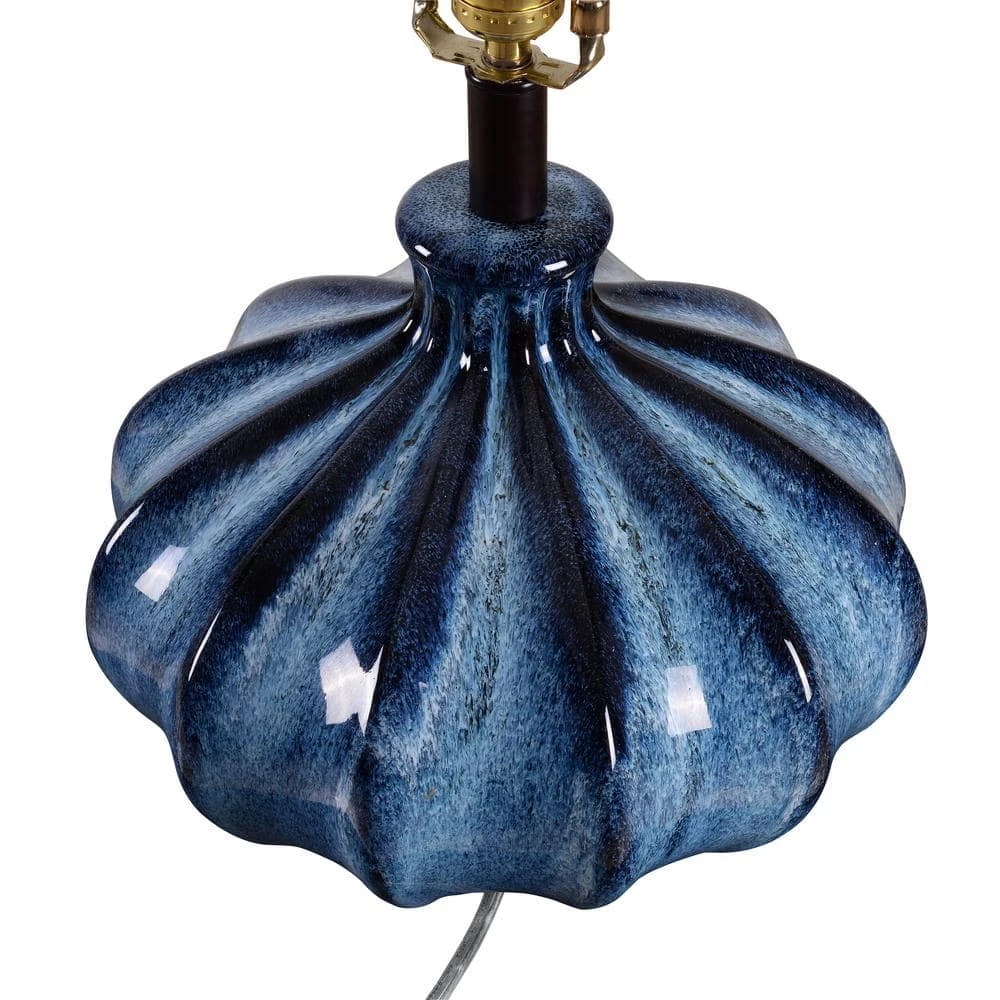 Cona 22 in. Reactive Blue Ceramic Glaze with Black Table Lamp with White Drum Shade by Manor Brook 8 Cona 22 in. Reactive Blue Ceramic Glaze with Black Table Lamp with White Drum Shade by Manor Brook - Image 6