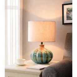 Cona 22 in. Ceramic Accent Lamp with Linen Drum Shade by Manor Brook -Brightech Sales reactive ceramic glaze manor brook table lamps mb100477 4f 1000