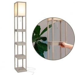 Maxwell Drawer 72 in. Rustic Wood Standing LED Floor Lamp with Shelves and Drawers by Brightech