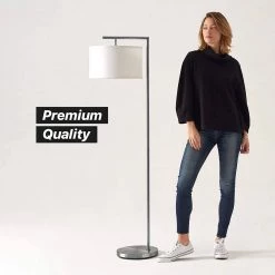 Montage Modern 60 in. Satin Nickel LED Floor Lamp with White Fabric Drum Shade by Brightech -Brightech Sales satin nickel brightech floor lamps 7h ue0f z4hf 1f 1000