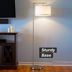 Montage Modern 60 in. Satin Nickel LED Floor Lamp with White Fabric Drum Shade by Brightech -Brightech Sales satin nickel brightech floor lamps 7h ue0f z4hf 44 1000