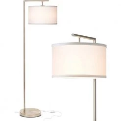 Montage Modern 60 in. Satin Nickel LED Floor Lamp with White Fabric Drum Shade by Brightech