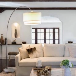 Mason 81 in. Satin Nickel Arc LED Floor Lamp with Drum Shade by Brightech -Brightech Sales satin nickel brightech floor lamps c0 a6gf hl6a 1f 1000