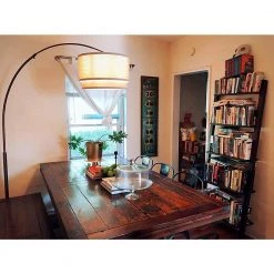 Mason 81 in. Satin Nickel Arc LED Floor Lamp with Drum Shade by Brightech -Brightech Sales satin nickel brightech floor lamps c0 a6gf hl6a 44 1000