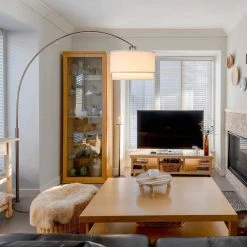 Mason 81 in. Satin Nickel Arc LED Floor Lamp with Drum Shade by Brightech -Brightech Sales satin nickel brightech floor lamps c0 a6gf hl6a fa 1000