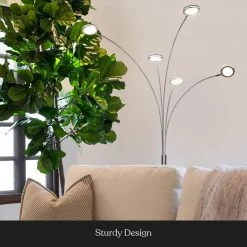 Orion 5 - 74 in. Satin Nickel Modern LED Arc Lamp with 5 Adjustable Arms and Light Heads by Brightech -Brightech Sales satin nickel brightech floor lamps wd y4wq xprw 1f 1000