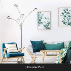 Orion 5 - 74 in. Satin Nickel Modern LED Arc Lamp with 5 Adjustable Arms and Light Heads by Brightech -Brightech Sales satin nickel brightech floor lamps wd y4wq xprw 44 1000