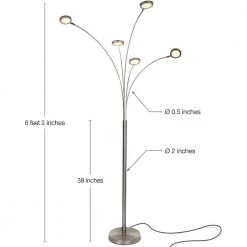 Orion 5 - 74 in. Satin Nickel Modern LED Arc Lamp with 5 Adjustable Arms and Light Heads by Brightech -Brightech Sales satin nickel brightech floor lamps wd y4wq xprw 4f 1000