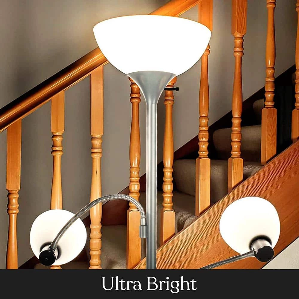 Sky Dome Double 72 in. Silver Torchiere LED Floor Lamp with 2 Adjustable Arms by Brightech 7 Sky Dome Double 72 in. Silver Torchiere LED Floor Lamp with 2 Adjustable Arms by Brightech - Image 5