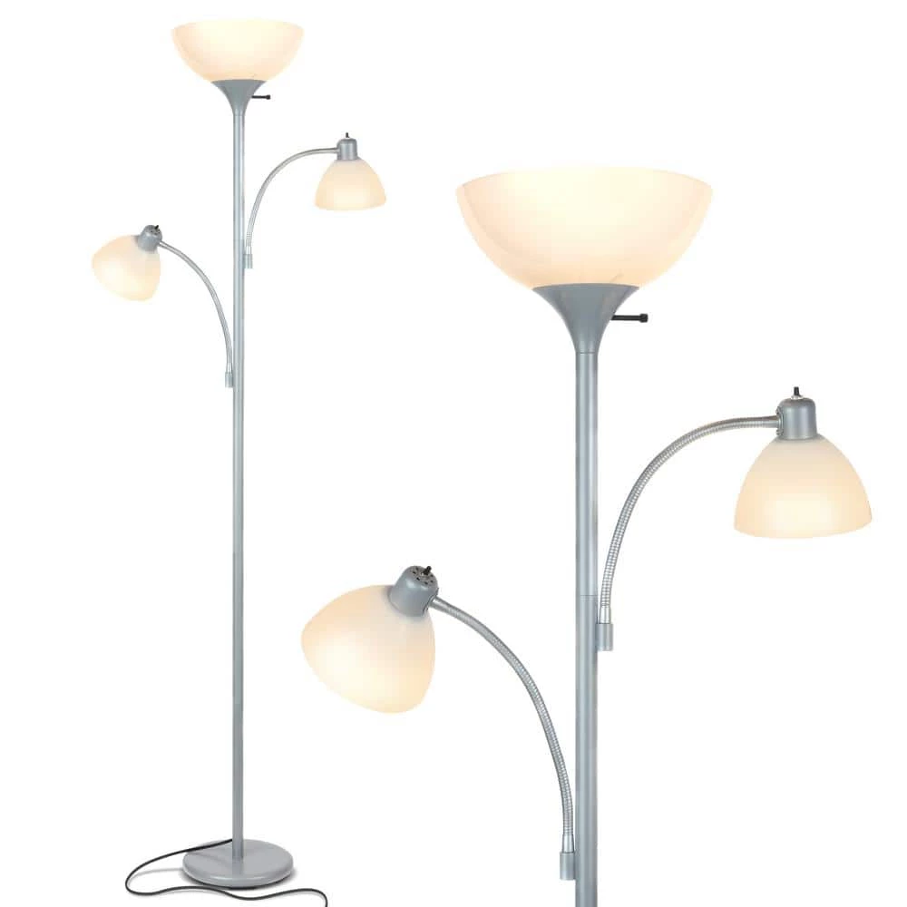 Sky Dome Double 72 in. Silver Torchiere LED Floor Lamp with 2 Adjustable Arms by Brightech 3 Sky Dome Double 72 in. Silver Torchiere LED Floor Lamp with 2 Adjustable Arms by Brightech