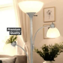 Sky Dome Double 72 in. Silver Torchiere LED Floor Lamp with 2 Adjustable Arms by Brightech 13 Sky Dome Double 72 in. Silver Torchiere LED Floor Lamp with 2 Adjustable Arms by Brightech -Brightech Sales silver brightech floor lamps fl dme2 svr fa 1000