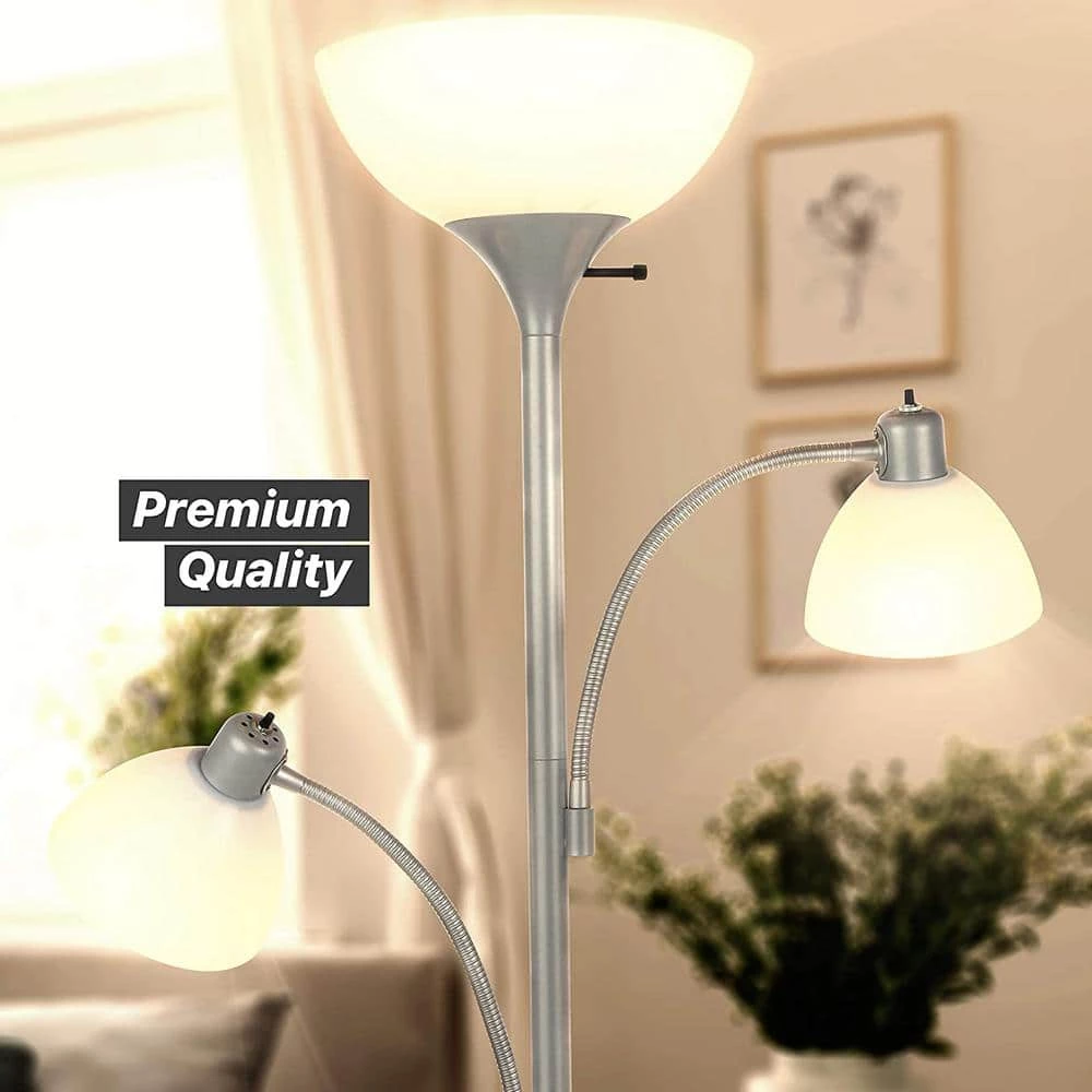 Sky Dome Double 72 in. Silver Torchiere LED Floor Lamp with 2 Adjustable Arms by Brightech 8 Sky Dome Double 72 in. Silver Torchiere LED Floor Lamp with 2 Adjustable Arms by Brightech - Image 6