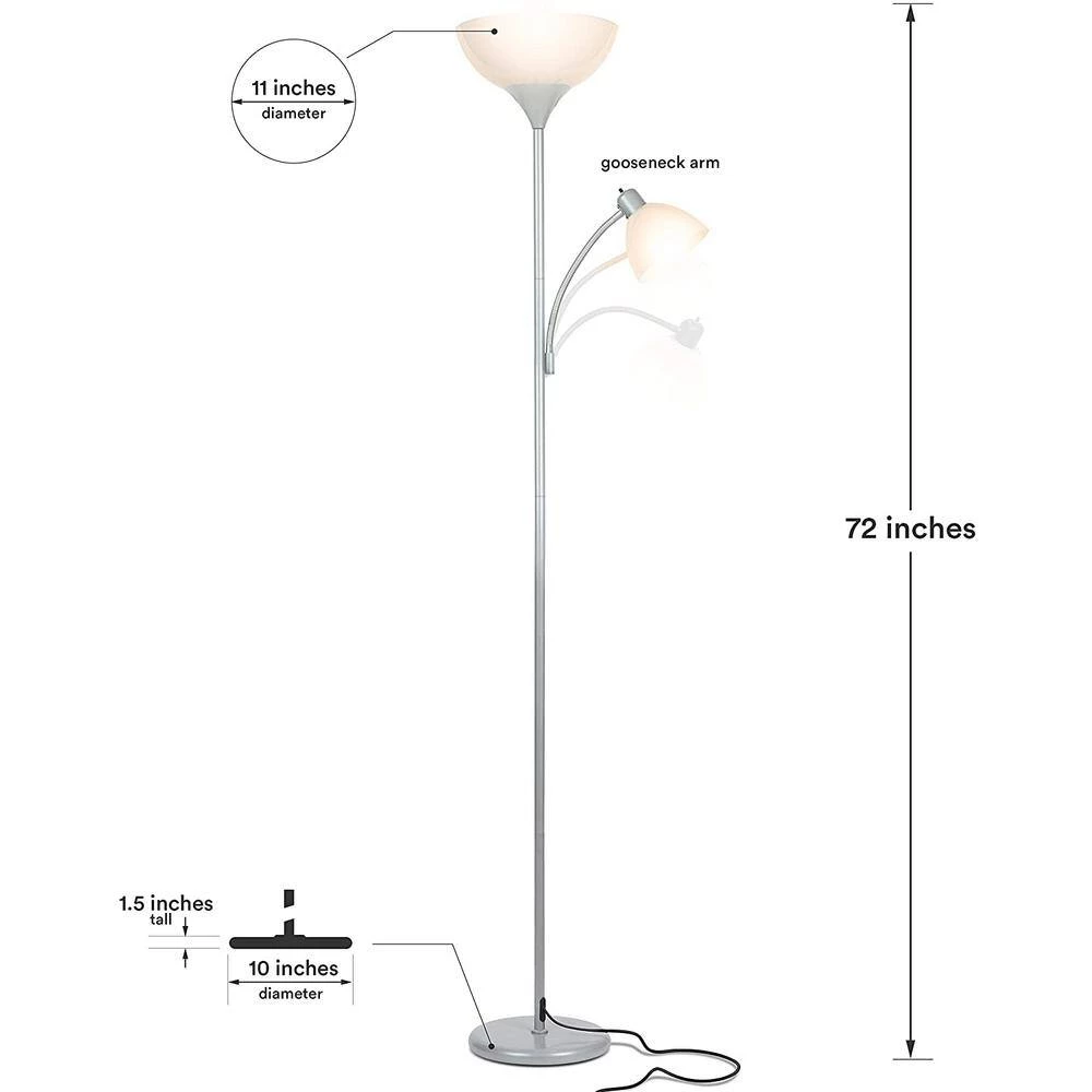 Sky Dome Plus 72 in. Silver Torchiere LED Floor Lamp with 1 Adjustable Arm by Brightech 6 Sky Dome Plus 72 in. Silver Torchiere LED Floor Lamp with 1 Adjustable Arm by Brightech - Image 4
