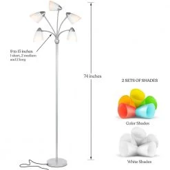 Medusa 74 in. Silver LED Floor Lamp with 5 Interchangeable Color and White Shades by Brightech -Brightech Sales silver brightech floor lamps fl mdsa svr 44 1000