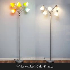Medusa 74 in. Silver LED Floor Lamp with 5 Interchangeable Color and White Shades by Brightech -Brightech Sales silver brightech floor lamps fl mdsa svr 4f 1000