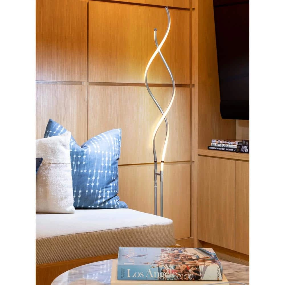 Embrace 60 in. Silver Modern LED Spiral 2 in 1 Floor and Table Lamp by Brightech 5 Embrace 60 in. Silver Modern LED Spiral 2 in 1 Floor and Table Lamp by Brightech - Image 3