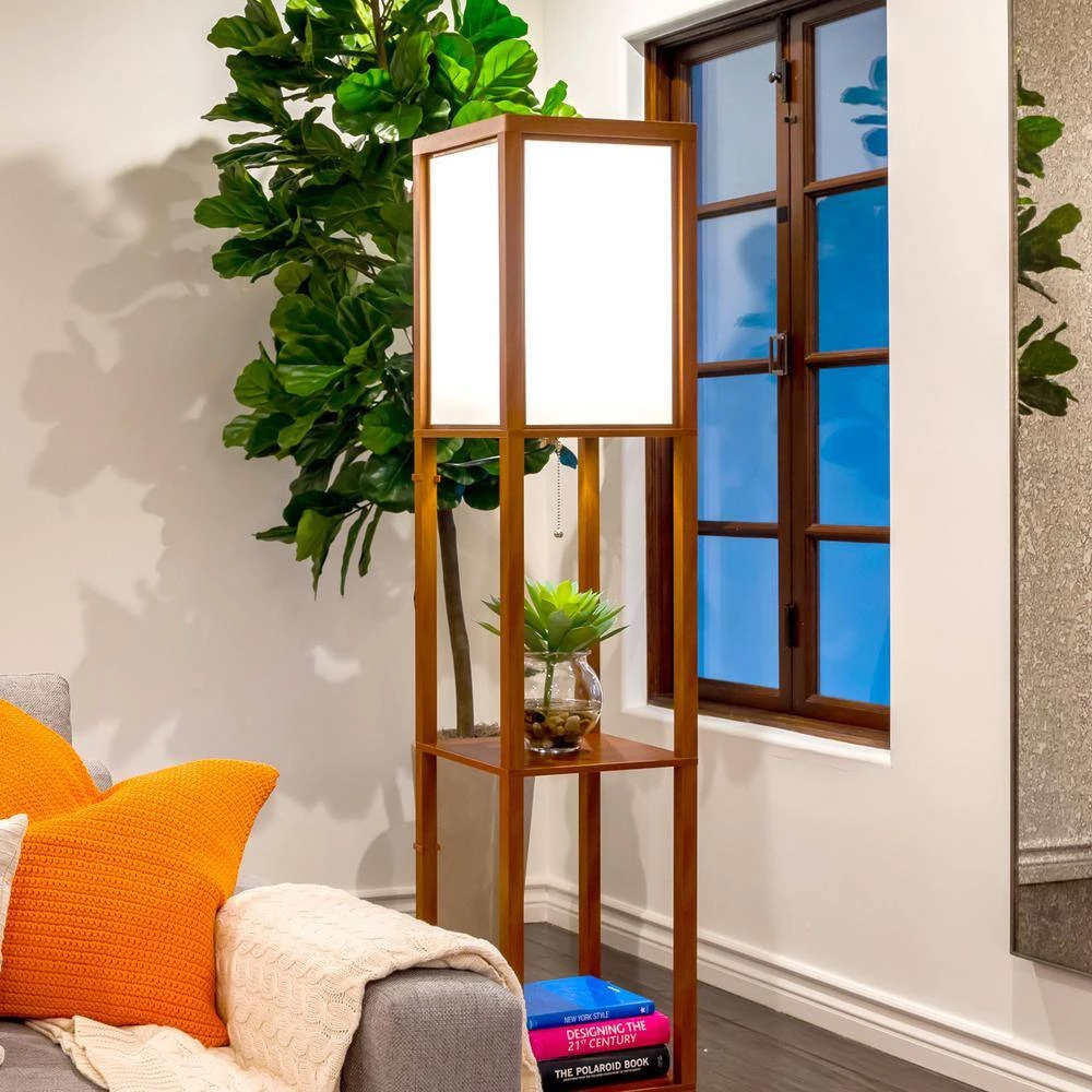 Maxwell 63 in. Walnut Brown LED Skinny Shelf Floor Lamp by Brightech 7 Maxwell 63 in. Walnut Brown LED Skinny Shelf Floor Lamp by Brightech - Image 5