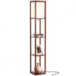 Maxwell 63 in. Walnut Brown LED Skinny Shelf Floor Lamp by Brightech