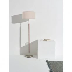 Carter 65 in. Walnut Wood LED Floor Lamp with Drum Fabric Shade and Satin Nickel Finish by Brightech -Brightech Sales walnut wood brightech floor lamps zl b6cn qjxy 4f 1000