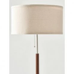 Carter 65 in. Walnut Wood LED Floor Lamp with Drum Fabric Shade and Satin Nickel Finish by Brightech -Brightech Sales walnut wood brightech floor lamps zl b6cn qjxy fa 1000