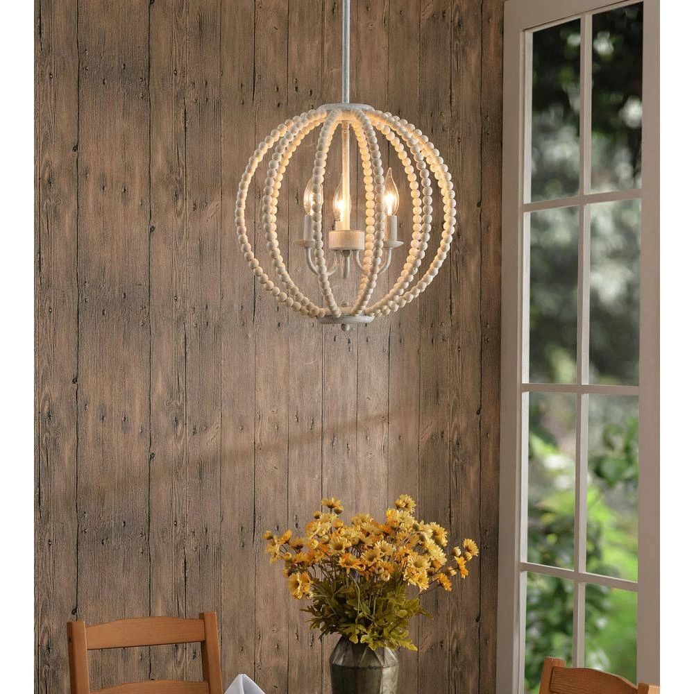 Stanley 3 Light Weathered White Chandelier by Manor Brook 6 Stanley 3 Light Weathered White Chandelier by Manor Brook - Image 5