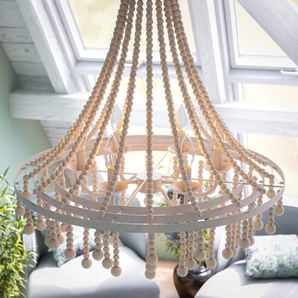 Bauer 6-Light Weathered White Chandelier by Manor Brook 4 Bauer 6-Light Weathered White Chandelier by Manor Brook - Image 2