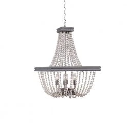 Duke 6-Light Weathered Wood Beaded Chandelier with Light Gray Frame by Manor Brook