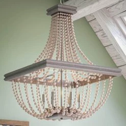 Duke 6-Light Weathered Wood Beaded Chandelier with Light Gray Frame by Manor Brook -Brightech Sales weathered wood manor brook chandeliers mb100610 fa 1000