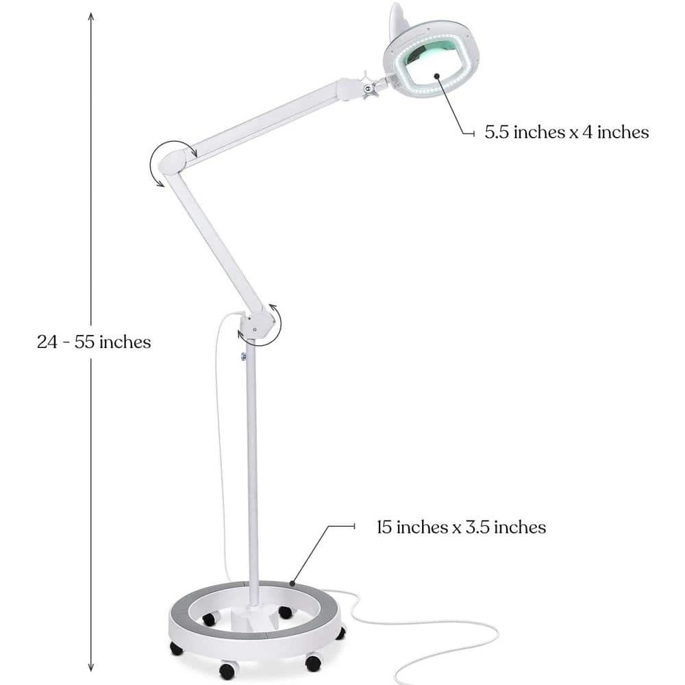 LightView Pro 55 in. White XL Magnifying LED Floor Lamp with 6 Wheel Rolling Base by Brightech 7 LightView Pro 55 in. White XL Magnifying LED Floor Lamp with 6 Wheel Rolling Base by Brightech - Image 5