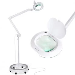 LightView Pro 55 in. White XL Magnifying LED Floor Lamp with 6 Wheel Rolling Base by Brightech