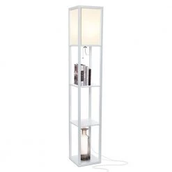 Maxwell Floor 63 in. White Narrow LED Standing Floor Lamp with Shelves by Brightech
