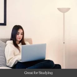 SkyLite 12 in. White Torchiere LED Floor Lamp with 3 Brightness Settings by Brightech -Brightech Sales white brightech floor lamps g9 d5xc e9j8 76 1000