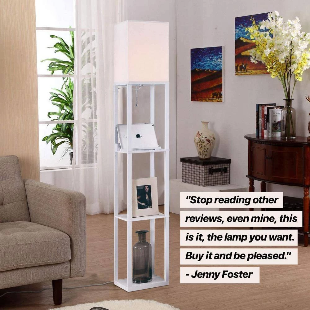 Maxwell 63 in. White LED Skinny Shelf Floor Lamp with USB Charging Ports and Electrical Outlet by Brightech 5 Maxwell 63 in. White LED Skinny Shelf Floor Lamp with USB Charging Ports and Electrical Outlet by Brightech - Image 3