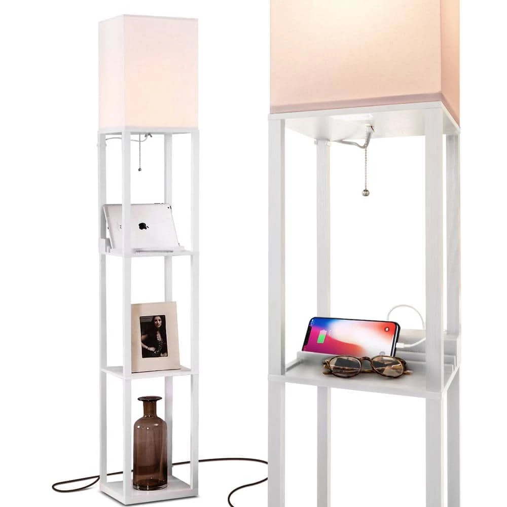 Maxwell 63 in. White LED Skinny Shelf Floor Lamp with USB Charging Ports and Electrical Outlet by Brightech 3 Maxwell 63 in. White LED Skinny Shelf Floor Lamp with USB Charging Ports and Electrical Outlet by Brightech