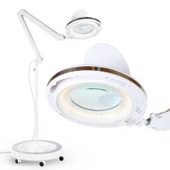 LightView Pro 55 in. White Magnifying LED Floor Lamp with 5 Diopter and 6 Wheel Rolling Base by Brightech