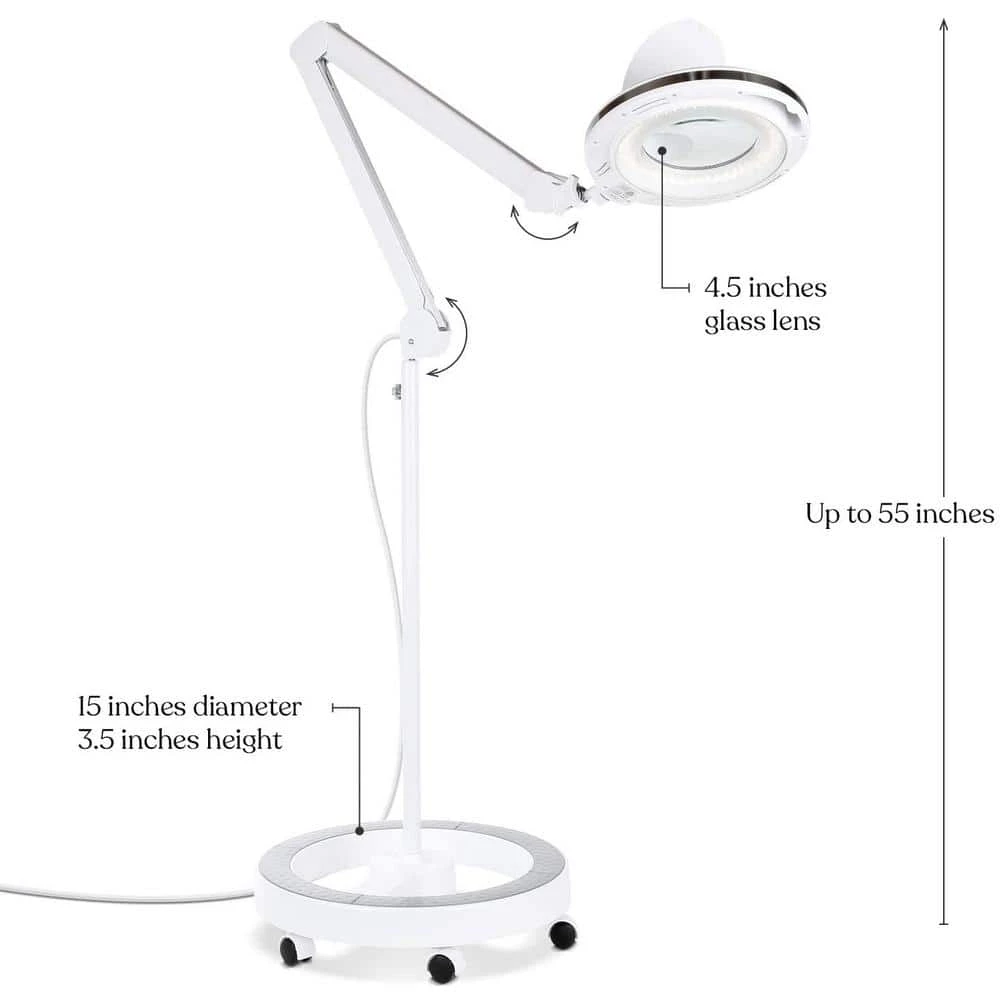 LightView Pro 55 in. White Magnifying LED Floor Lamp with 5 Diopter and 6 Wheel Rolling Base by Brightech 4 LightView Pro 55 in. White Magnifying LED Floor Lamp with 5 Diopter and 6 Wheel Rolling Base by Brightech - Image 2