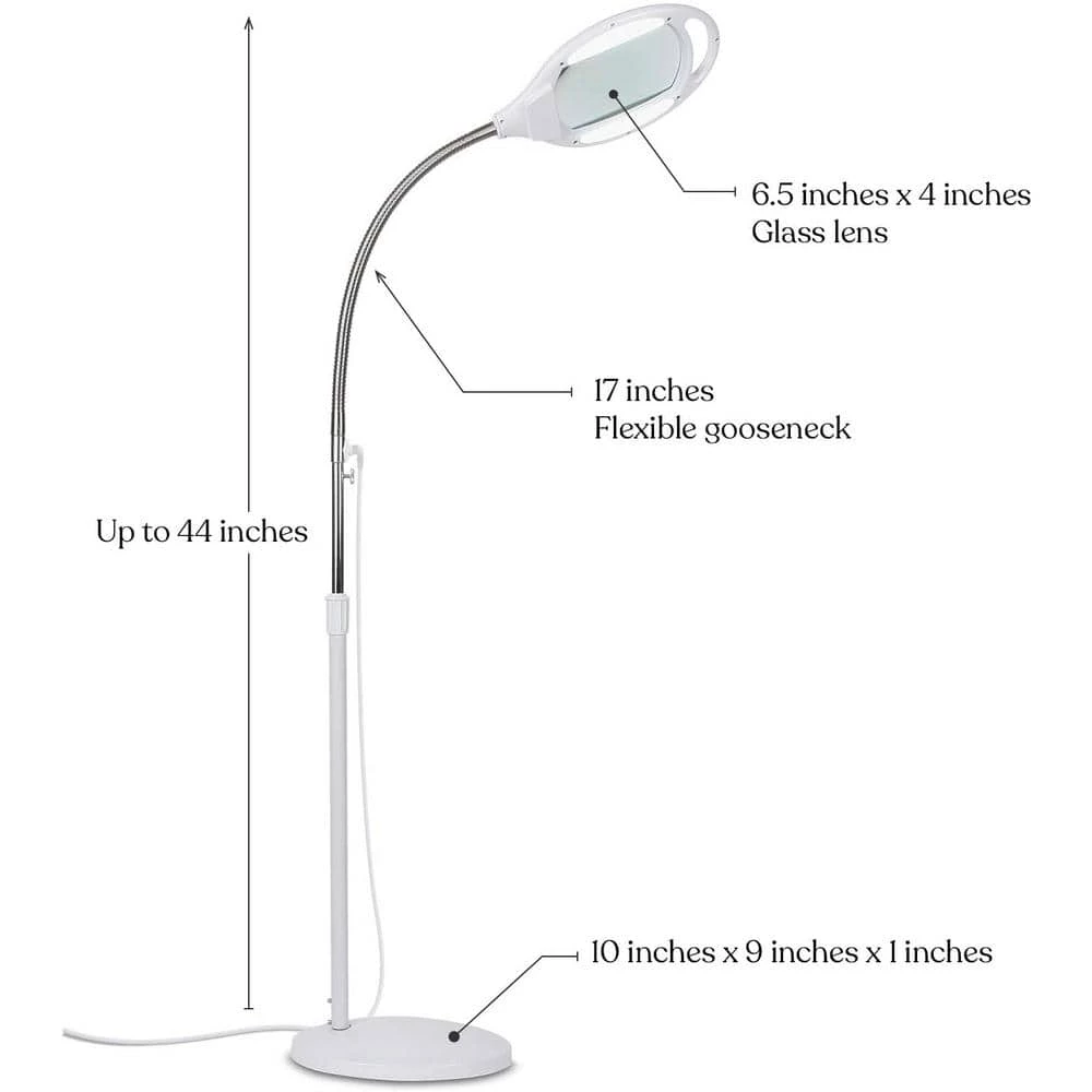 LightView Pro 44 in. White Magnifying LED Floor Lamp with 5 Diopter and Flexible Gooseneck by Brightech 4 LightView Pro 44 in. White Magnifying LED Floor Lamp with 5 Diopter and Flexible Gooseneck by Brightech - Image 2