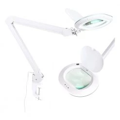 LightView Pro 33 in. White XL Magnifying LED Desk Lamp with 2.25x Magnifier Lighted Lens and Adjustable Clamp by Brightech