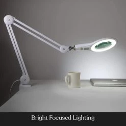 LightView Pro 33 in. White Magnifying LED Desk Lamp with 2.25 x Magnifier Lighted Lens and Adjustable Clamp by Brightech -Brightech Sales white brightech lamp bases ci 6y08 oldb 4f 1000