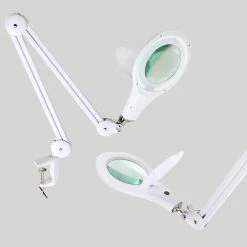 LightView Pro 33 in. White Magnifying LED Desk Lamp with 2.25 x Magnifier Lighted Lens and Adjustable Clamp by Brightech