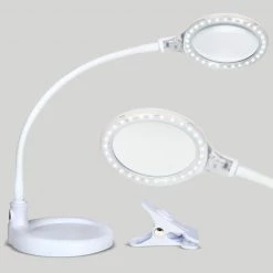 Lightview Flex 16 in. White 2 in 1 - 3 Diopter Magnifying Glass Lamp With Base Stand and Clamp by Brightech
