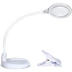 LightView Flex 13.5 in. White Magnifying LED Desk Lamp with Clamp by Brightech