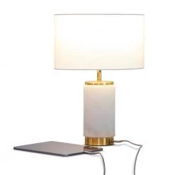 Arden 17 in. Gold and White Table Lamp with Marble Base and Adjustable Shade by Brightech