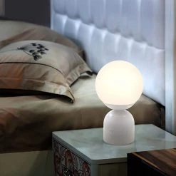Mila 11 in. White Table Lamp With Frosted Glass Globe Shade by Brightech -Brightech Sales white brightech table lamps tl mla wht fa 1000
