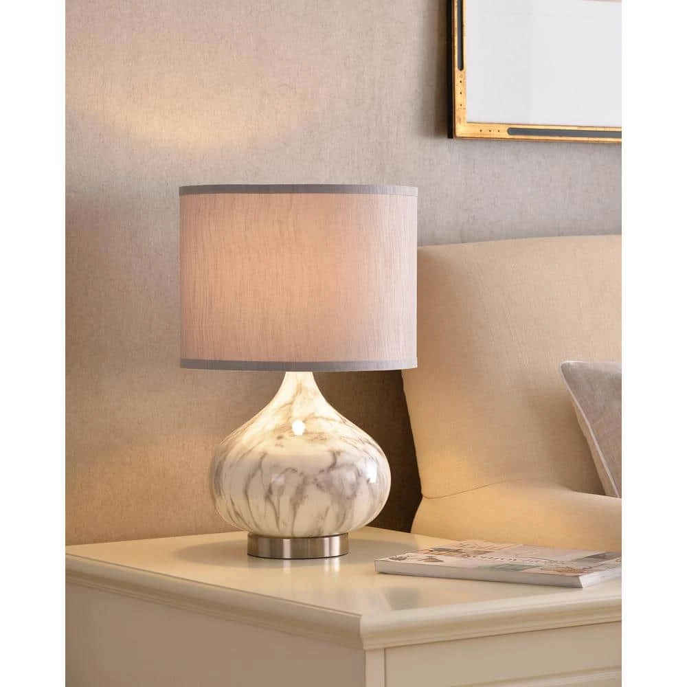 Veneration 18.5 in. White Marble Glass Accent Lamp by Manor Brook 4 Veneration 18.5 in. White Marble Glass Accent Lamp by Manor Brook - Image 2