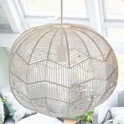 Byron 1-Light White Rattan Pendant by Manor Brook -Brightech Sales white manor brook chandeliers mb100453 76 1000