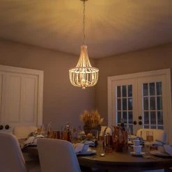 Oliver 3-Light Weathered White Beads Shade Natural Wood Beaded Chandelier by Manor Brook -Brightech Sales white with weathered white beads manor brook chandeliers mb100548 44 1000