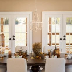 Oliver 3-Light Weathered White Beads Shade Natural Wood Beaded Chandelier by Manor Brook -Brightech Sales white with weathered white beads manor brook chandeliers mb100548 4f 1000