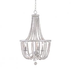 Oliver 3-Light Weathered White Beads Shade Natural Wood Beaded Chandelier by Manor Brook